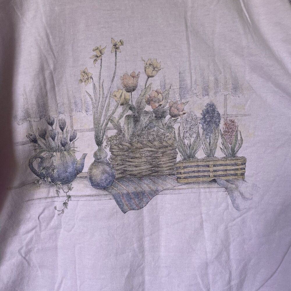 Vintage Cottagecore Floral Print T-Shirt Short Sleeve Purple Women's Size XL - Picture 8 of 10